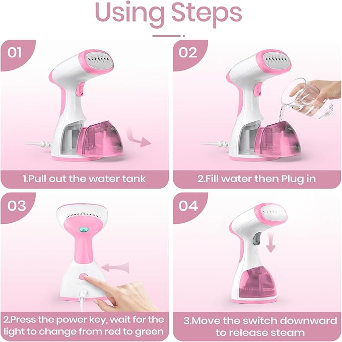Steamer for Clothes 1500W，30S Fast Heat Plancha a Vapor Para Ropa, 260ML Water Tank Clothing Garment Fabric Iron Travel Steamer Handheld Portable for Wrinkles