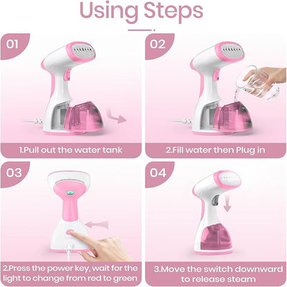 Steamer for Clothes 1500W，30S Fast Heat Plancha a Vapor Para Ropa, 260ML Water Tank Clothing Garment Fabric Iron Travel Steamer Handheld Portable for Wrinkles