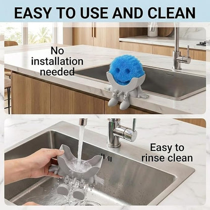 Creative Hanging Sponge Holder with Drainage/Traceless Glue, 3D Printing Countertop Funny Sponge Holders for Kitchen Sink, Keeps Your Sponge Dry & Smiling, for Scrub Daddy Holder (1, Grey)