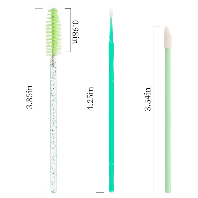 300 PCS Eyelash Extension Supplies Kit, Disposable Micro Applicator Brush, Eyebrow Spoolie, Lip Brush, Mascara Wand Applicator (light green kits)