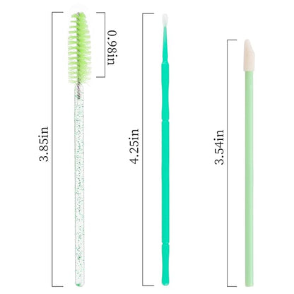 300 PCS Eyelash Extension Supplies Kit, Disposable Micro Applicator Brush, Eyebrow Spoolie, Lip Brush, Mascara Wand Applicator (light green kits)