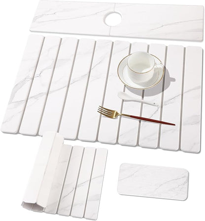 3 PCS Large Stone Dish Drying Mat for Kitchen Counter, Quick Dry Stone Dishes Mats, Sink Faucet Mat, Marble Water Absorbing Diatomaceous Earth Drying Pad for Countertop Tableware, Bottles