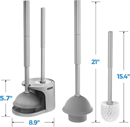 2Pack 2 in 1 Toilet Brush and Plunger Set, Extended Handle Plunger，Toilet Bowl Brush Plunger Set,Bathroom Cleaning Tools ，Toilet Brush Plunger Combo，Cleaning Brush，Cleaning Supplies（Dark Grey）