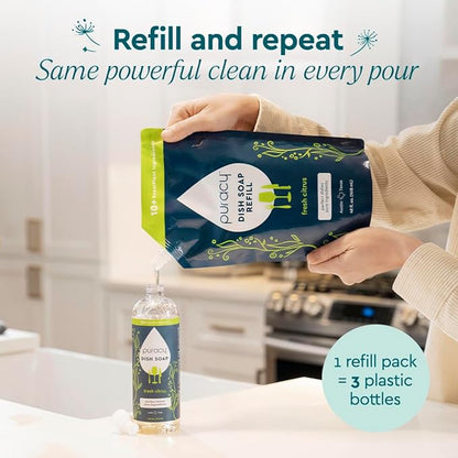 Puracy Natural Dish Soap - Skin-Softening Plant-Based Dishwashing Soap, Non-Toxic Dish Soap, Organic Liquid Dishwashing Detergent Soap (Fresh Citrus, 16 fl oz)