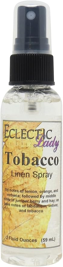 Tobacco Linen Spray, 2 ounces - Eclectic Lady Sheet and Linen Spray - No Artificial Colors, Parabens, or Preservatives - Long-Lasting Scent for Bed, Fabric & Pillow