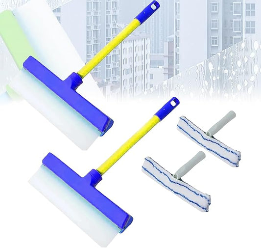 AquaSwipe Window Squeegee, Aqua Swipe Window Cleaner, Recyclable Silicone Window Squeegee Kit with Microfiber Scrubber, Glass Cleaning Tools for Shower Glass Mirror, Car(Blue*2)