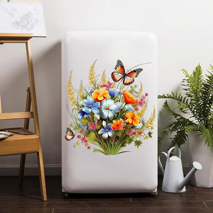 Toilet Stickers Bathroom Wall Decor Flowers Green Plant Butterflies Vinyl Sticker Wall Decals Peel and Stick Wall Stickers for Living Room Bedroom, Bathroom Self-Adhesive Toilet Seat Decals Decor