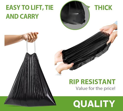 6 Gallon Small 120 Counts Strong Drawstring Trash Bags Garbage Bags by Teivio, Bathroom Trash Can Bin Liners, Plastic Bags for home office kitchen, Black