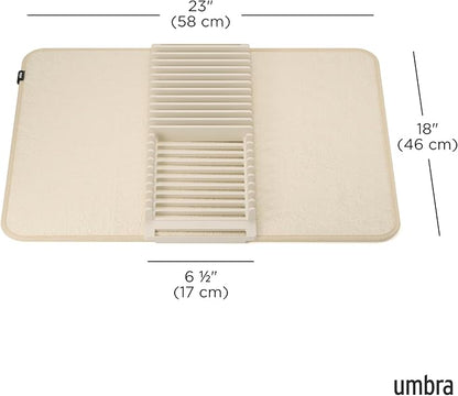 Umbra Udry Dish Rack and Microfiber Drying Mat – Space-Saving Design Folds Up for Easy Storage, Basic Rack, Linen