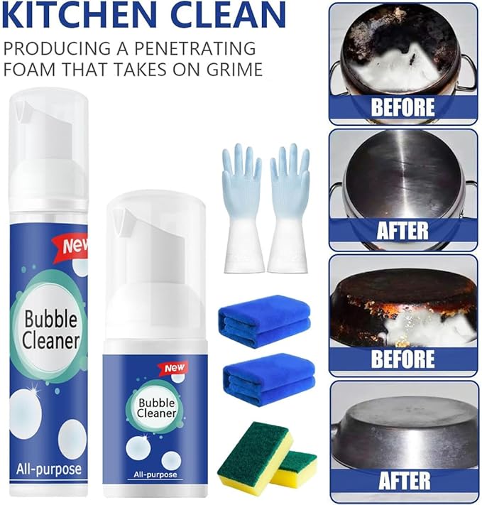 All-Purpose Rinse-Free Cleaning Spray, Bubble Cleaner Foam, All Purpose Bubble Cleaner Kitchen Deep Cleaning Spray, Powerful Stain,Stubborn Grease & Grime Remover Bubble Spray (1Pcs-30ML)