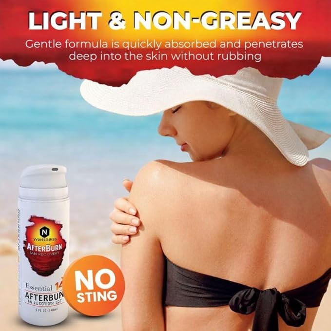 Nirvanta All-in-One AfterBurn Tan Recovery Lotion – Doctor-Formulated Aftersun Lotion w/Natural Ingredients & 14 Essential Oils for All Ages – After Sun Care for Deep Hydration & Peeling Minimization