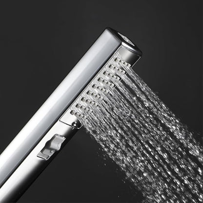 LUYU Square Handheld Shower Head - Dual Spray Modes (Rain Shower & Power Jet), Mirror Chrome Finish, AirBoost Water Saving Tech, Ergo Grip for Low Pressure Bathrooms, 5-Layer Filter (Head Only)