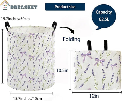 Kids Laundry Basket Flower Hamper for Nursery Girls Hamper Cute Kids Storage Bin Organizer Room Decor for Home(Purple flowers)