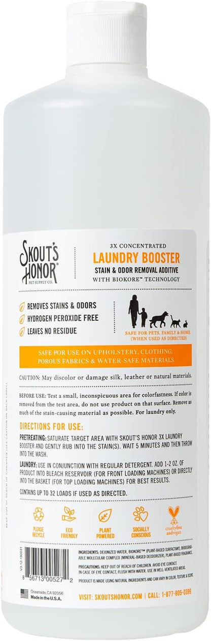 Skout's Honor Laundry Booster Stain & Odor Removal Additive - Plant-Powered Formula for Pet Bedding, Clothing, and Washable Pee Pads - Eco-Friendly & Cruelty-Free, 32 oz, 2-Pack, Natural