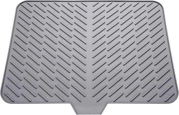 Silicone Drying Mat, 23"X17" With Built-in Drain Lip,Heat-Resistant,Eco-friendly,Hygienic Drying Pad,Leak-Proof and Non-Slip,Silicone Dish Drying Mat for Kitchen Counter or Sink（Gray 23X17）