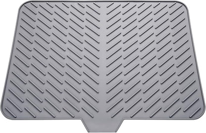 Silicone Drying Mat, 23"X17" With Built-in Drain Lip,Heat-Resistant,Eco-friendly,Hygienic Drying Pad,Leak-Proof and Non-Slip,Silicone Dish Drying Mat for Kitchen Counter or Sink（Gray 23X17）