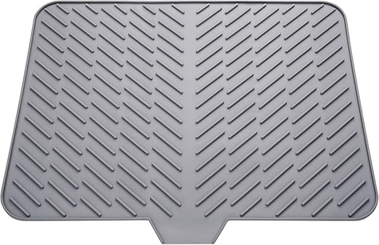 Silicone Drying Mat, 23"X17" With Built-in Drain Lip,Heat-Resistant,Eco-friendly,Hygienic Drying Pad,Leak-Proof and Non-Slip,Silicone Dish Drying Mat for Kitchen Counter or Sink（Gray 23X17）