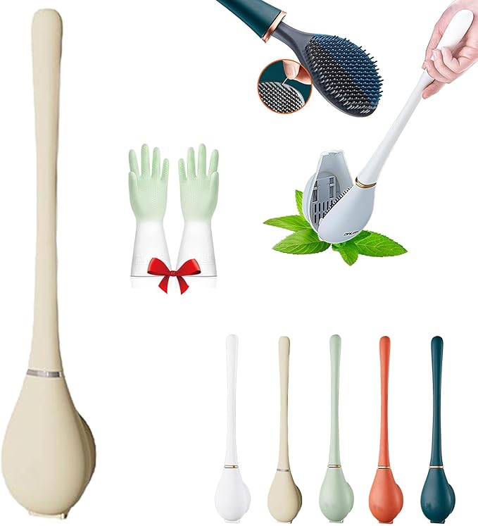 Modern Flexible Silicone Toilet Caspa for Home, Modern Home Flexible Silicone Toilet Brush, Deep Cleaning Silicone Toilet Brush and Holder Set with Dispenser, No-Slip Handle & Flexible Bristles (1-C)