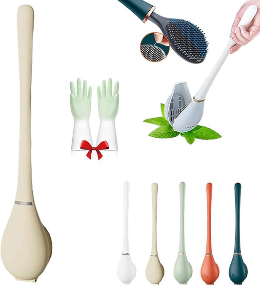 Modern Flexible Silicone Toilet Caspa for Home, Modern Home Flexible Silicone Toilet Brush, Deep Cleaning Silicone Toilet Brush and Holder Set with Dispenser, No-Slip Handle & Flexible Bristles (1-C)
