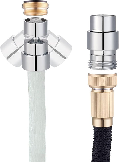 Hibbent 2 in 1 Faucet Aerator with Adapter, Connect to Garden Hose/Other 3/4 Inch Thread Hose, Big Angle Swivel Kitchen Sink Faucet Aerator with Movable Lid to Cover the Thread-Polished Chrome