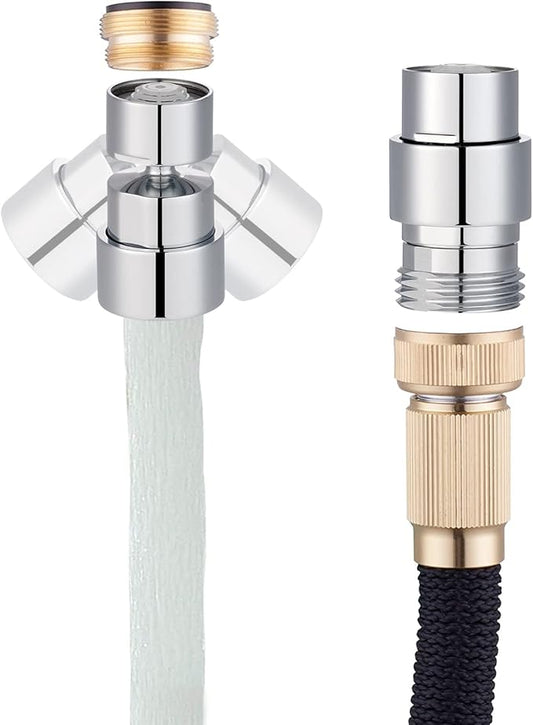 Hibbent 2 in 1 Faucet Aerator with Adapter, Connect to Garden Hose/Other 3/4 Inch Thread Hose, Big Angle Swivel Kitchen Sink Faucet Aerator with Movable Lid to Cover the Thread-Polished Chrome