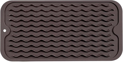 MicoYang Silicone Dish Drying Mat for Multiple Usage,Easy clean,Eco-friendly,Heat-resistant Silicone Mat for Kitchen Counter or Sink,Refrigerator or Drawer Liner Coffee S 12 inches x 6 inches