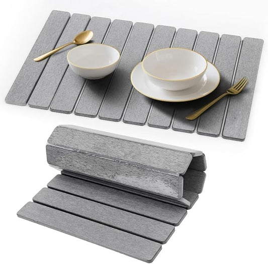 Stone Dish Drying Mat for Kitchen Counter - 24" x 16" Ultra Absorbent Diatomaceous Earth Mat, Fast Drying & Foldable Countertop Protector, Non-Slip Eco-Friendly Stone Mat for Dishes