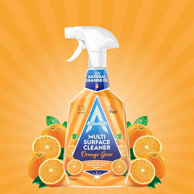 Astonish Specialist Multi Surface Cleaner - Orange Grove Scented Heavy Duty Kitchen Cleaner - Cruelty Free Formula Cuts Through Grease And Stains On Kitchen Surfaces & Oven Doors, 750ml Spray Bottle