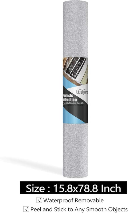 Livelynine Glitter Wallpaper Stick and Peel Glitter Contact Paper for Walls Dresser Counters Crafts Self Adhesive Silver Decor Removable Waterproof White Vinyl Cardstock 15.8x78.8"