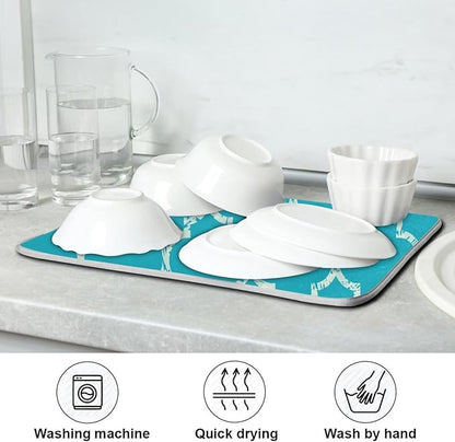 Super Absorbent Dish Drying Mat, Microfiber Fast-Drying Dish Mat, 24" x 18", Kitchen Dish Drying Pad, Beautiful Grunge White Morrocan Trellis