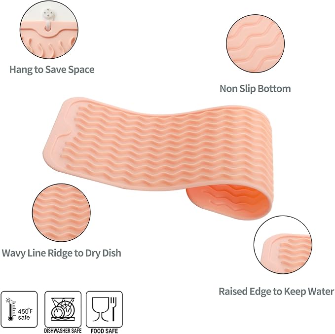 MicoYang Silicone Dish Drying Mat for Multiple Usage,Easy clean,Eco-friendly,Heat-resistant Silicone Mat for Kitchen Counter,Sink,Bar,Bottle,or Cup Pink M 17 inches x 6 inches