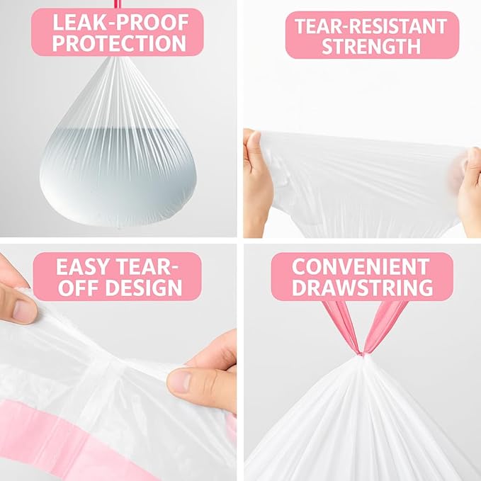 13 Gallon Drawstring Trash Bags for Kitchen – Tall White Garbage Bags with Easy Tear-Off Roll, Heavy-Duty, Leak-Proof & Odor-Free – 120 Count