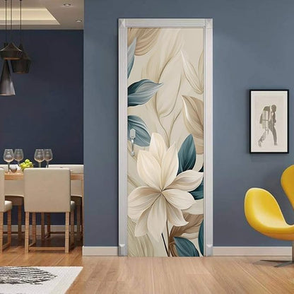 REDAMANCY Cream White Floral Modern Peel and Stick Door Stickers Vinyl 3D Door Mural Decals Decor Wallpaper Self-Adhesive, Waterproof, Removable