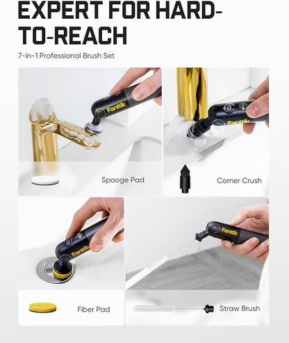 Fanttik Flip G10 Nano HomeCare Cordless Electric Spin Scrubber, 360° High-Torque Rotation, 2-Speed & 3-Angle, IPX7 Waterproof Cleaning Brush with 7 Brush Heads for Grout, Tiles, Sinks, Crevices