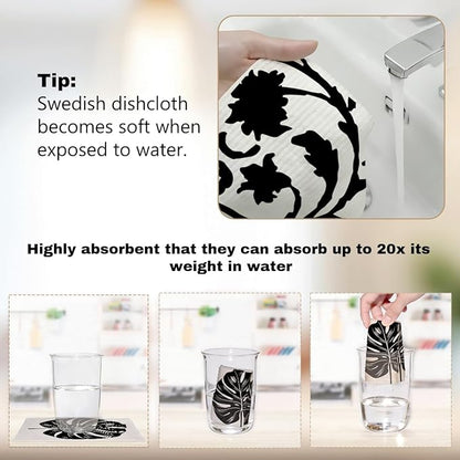 6 Pack Swedish Dishcloths for Kitchen, Geometric Dish Towels Reusable Paper Towels Washable Absorbent Cellulose Sponge Cloths No Odor for Cleaning Home Kitchen