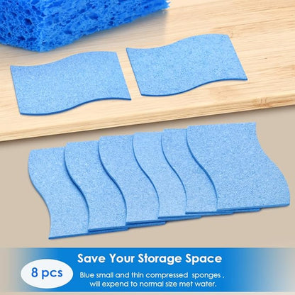 8PCS Dish Sponges Kitchen, Premium Blue Dish Washing Kitchen Sponge, Compressed Cleaning Sponges for Cleaning Kitchen and Bathroom, Non Scratch Scrub Sponge, Cleans Quickly and Well