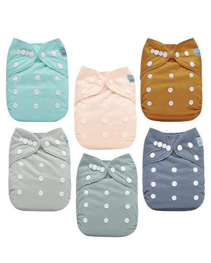 ALVABABY Baby Cloth Diaper 6 Pack with 12 Inserts One Size Cloth Diaper Covers Adjustable Washable Reusable for Baby Girls and Boys