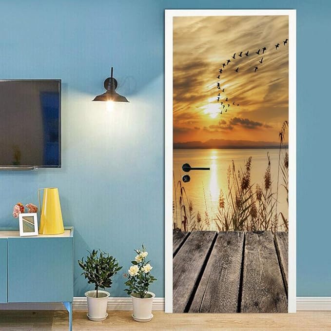 3D Door Stickers Murals - Peel & Stick PIER Wallpaper Self-Adhesive Decals Removable PVC Waterproof Poster Bedroom Living Room 37.4" x 84.6"