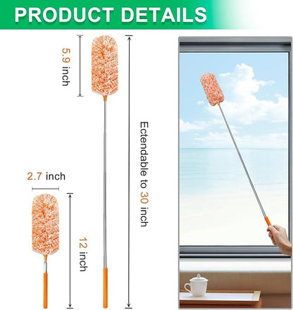 2 Pack Extendable Microfiber Feather Duster, Electrostatic Microfiber Head, Up to 30 Inch Extension Pole, Car Duster, Telescoping Feather Dusters for Cleaning