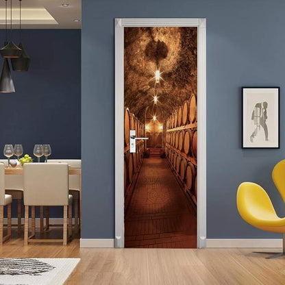 3D Door Stickers Murals - Peel & Stick Wine Cellar Theme Removable PVC Waterproof Poster, 34.6" x 78.7" for Bedroom Living Room