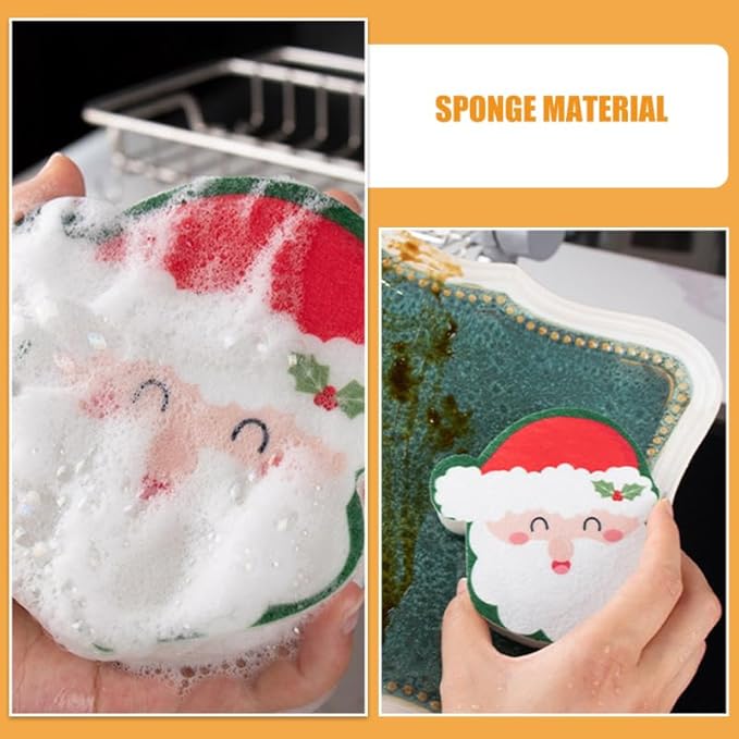 4pcs Cute Christmas Dishwashing Sponges Reusable Kitchen Scrubbers for Cleaning Thickened Design for Sturdy Use Kitchen and Bathroom Cleaning