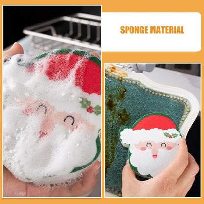 4pcs Cute Christmas Dishwashing Sponges Reusable Kitchen Scrubbers for Cleaning Thickened Design for Sturdy Use Kitchen and Bathroom Cleaning