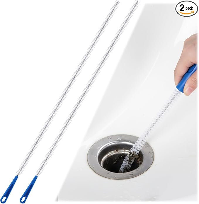 SHENLIU 2pcs Drain Cleaning Brush, Extra Long Sink Drain Clog Brush 23.6inch Snake Drain Hair Removal Tool for Toilet, Kitchen Sink, Bathroom Tub, Shower, Sewer Drain