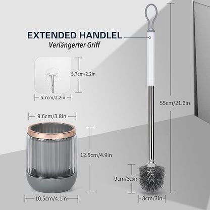 Toilet Bowl Brush and Holder 2 Pack Long Handle Toilet Brush for Bathroom with Separate Base for Floor and Wall Mounted Plastic Toilet Brush Set Under The Rim Household Cleaning (White)