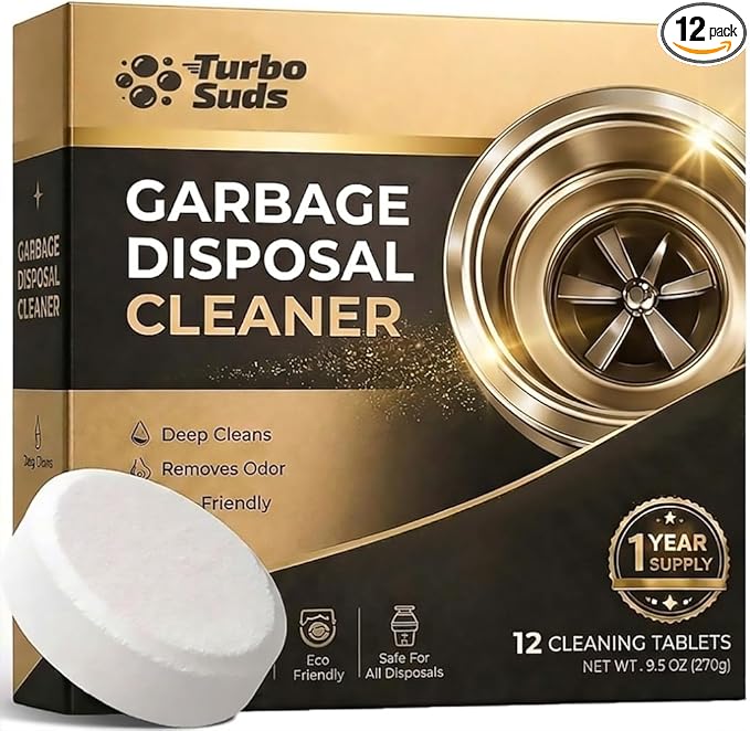 Garbage Disposal Cleaner Deodorizer Tablets – Heavy Duty XL Foaming Tablet for Kitchen Sink Drains and Disposals – Natural Sink and Disposal Cleaning Tablet – 12 XL Tablets, One Year Supply