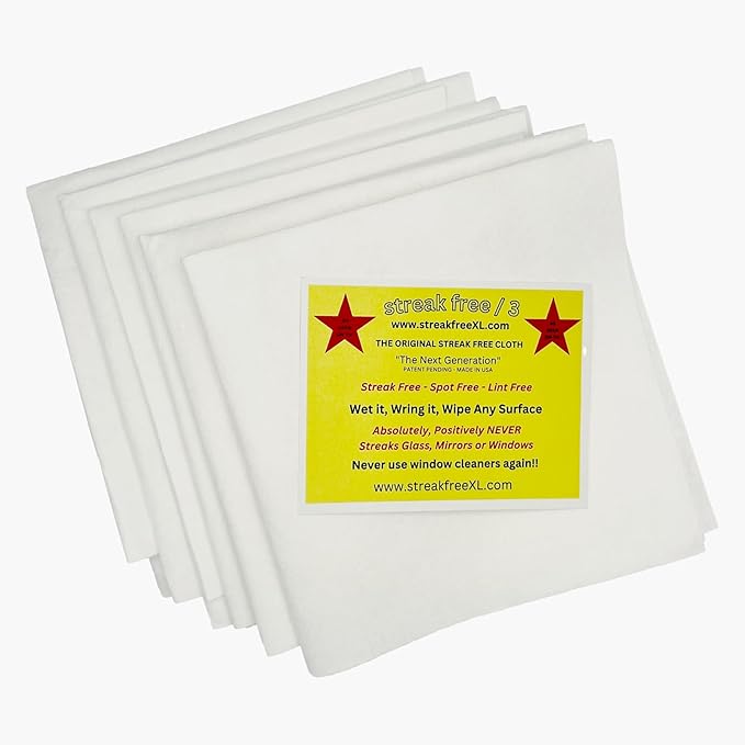 Microfiber Glass Cleaning Cloths, 6 Pack - 16" x 16" Lint-Free Window & Mirror Cleaning Towels, Streak-Free Reusable Cloths for Glass, Cars & Home - Just Use Water