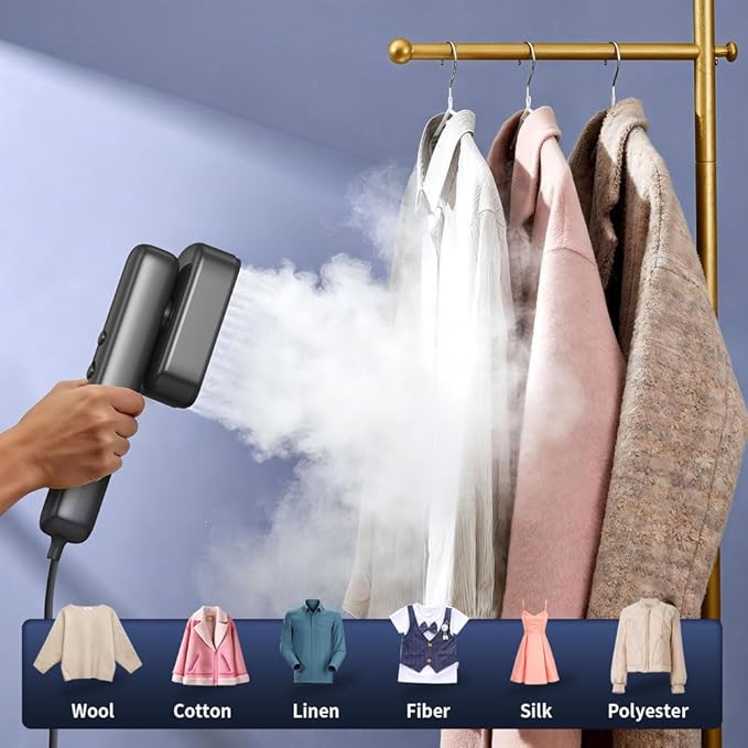 Portable Clothes Steamer Handheld for Travel, 110-230V Dual Voltage, 2in1 Mini Steamer & Iron for Clothes, 30s Fast Heat Up, Compact for Home, Office & Travel