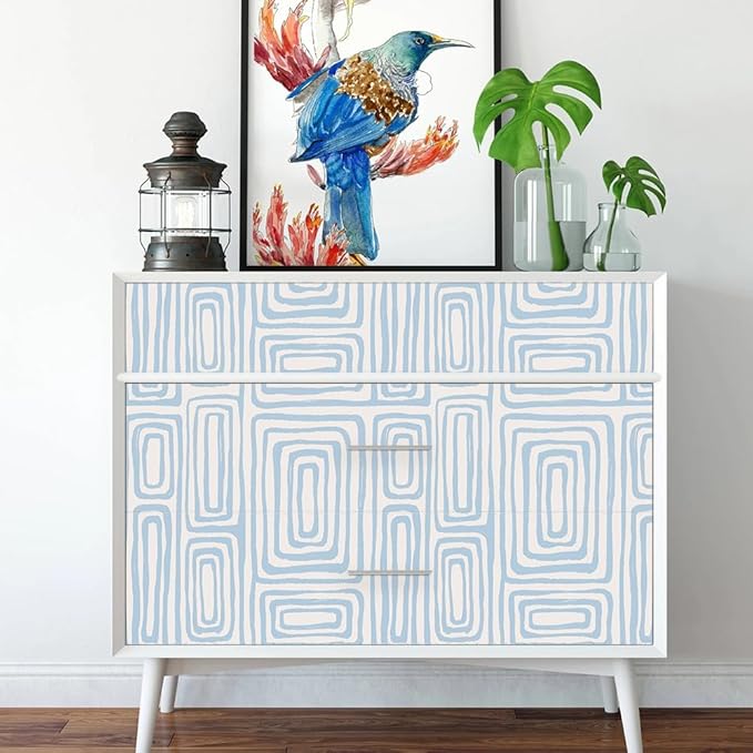GloryTik Peel and Stick Wallpaper Blue and White Contact Paper Modern Geometric Self-Adhesive Removable Waterproof Wall Paper for Bedroom Bathroom Cabinets Kids Room Vinyl Roll 16.14"x118"