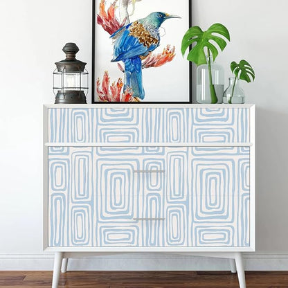 GloryTik Peel and Stick Wallpaper Blue and White Contact Paper Modern Geometric Self-Adhesive Removable Waterproof Wall Paper for Bedroom Bathroom Cabinets Kids Room Vinyl Roll 16.14"x118"