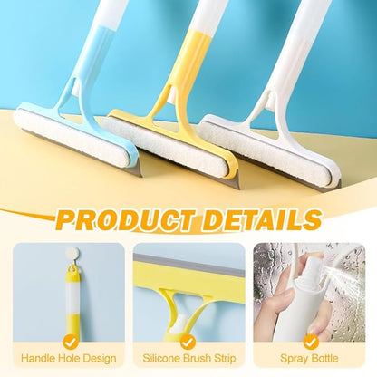 3 in 1 Window Cleaning Scraper, 2025 New Window Squeegee with Spray for Shower Glass All-Purpose Window Cleaner Tool (Yellow+Blue)